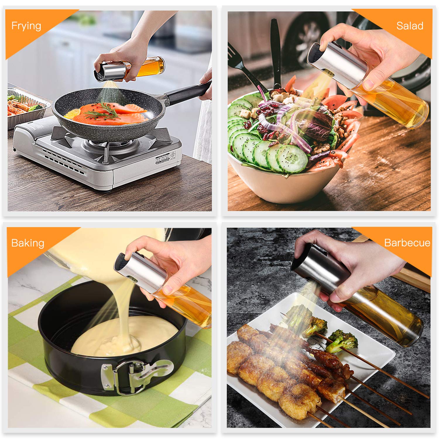 Upgraded 2-Pack Olive Oil Spray Bottle Mister - Refillable Oil Sprayer for Cooking, Baking, BBQ & Air Fryer | Kitchen Essential for Healthy Cooking, Salad Dressing & Frying | Perfect for Home Chefs & Meal Prep