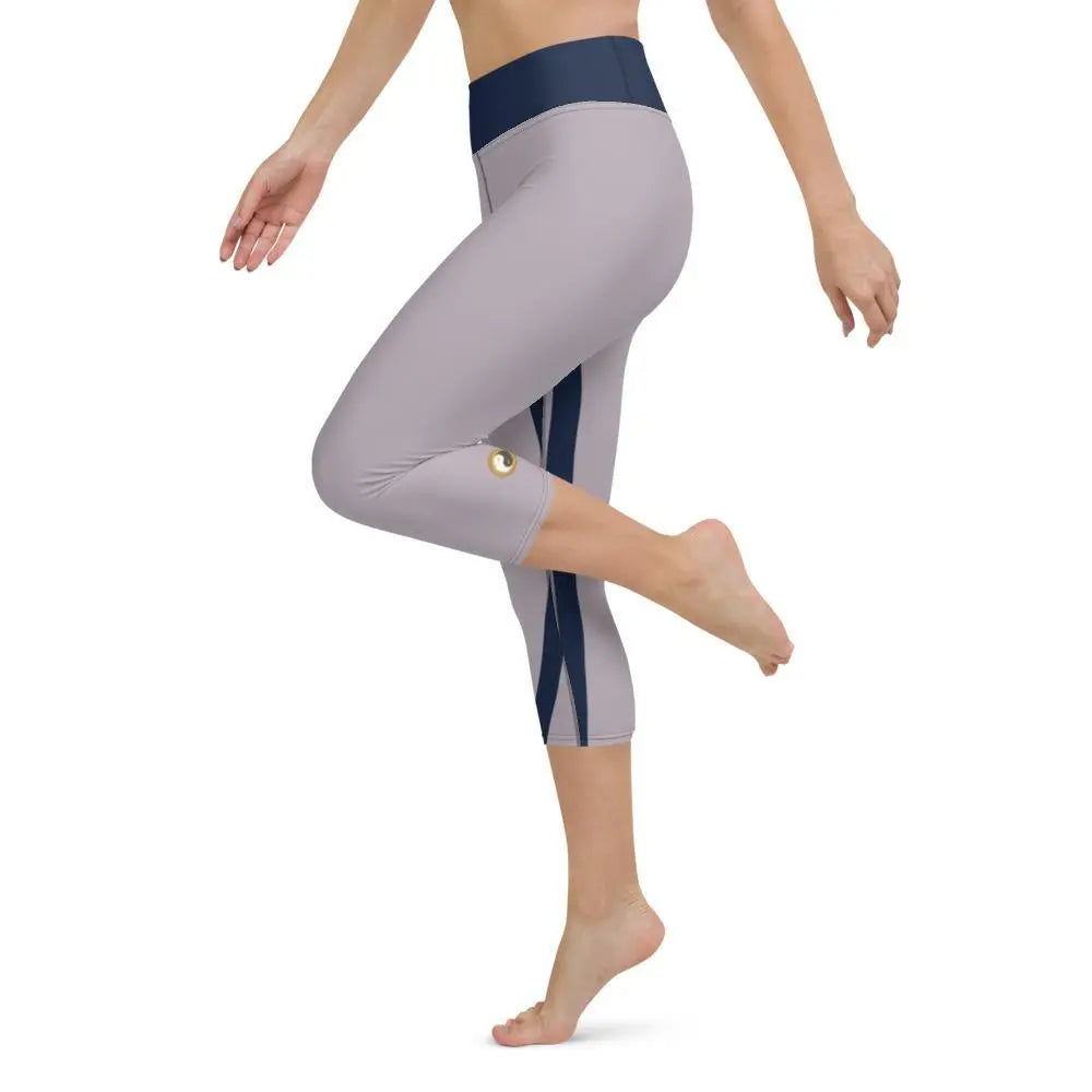 Women's High Waist Yoga Capri Leggings with Pockets - Comfortable Workout & Lounge Pants for Yoga, Running, Gym - Lily and Navy Colors