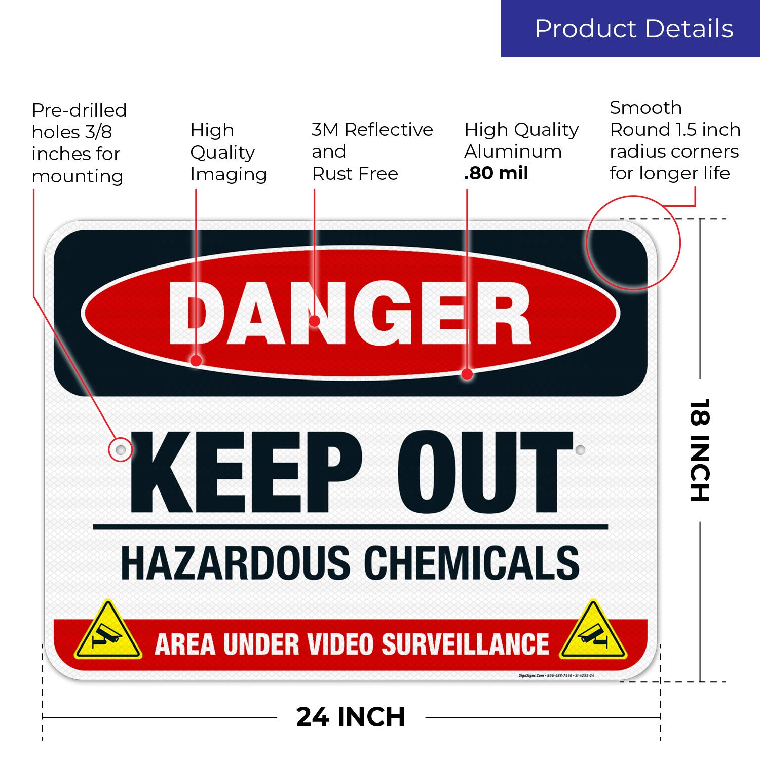 OSHA Danger Sign - Keep Out Hazardous Chemicals Warning Sign | 18x24 Inches Reflective Aluminum | 3M EGP .080 Thick | Fade Resistant for Indoor & Outdoor Use | Made in USA | Ideal for Chemical Storage Areas, Laboratories & Industrial Facilities