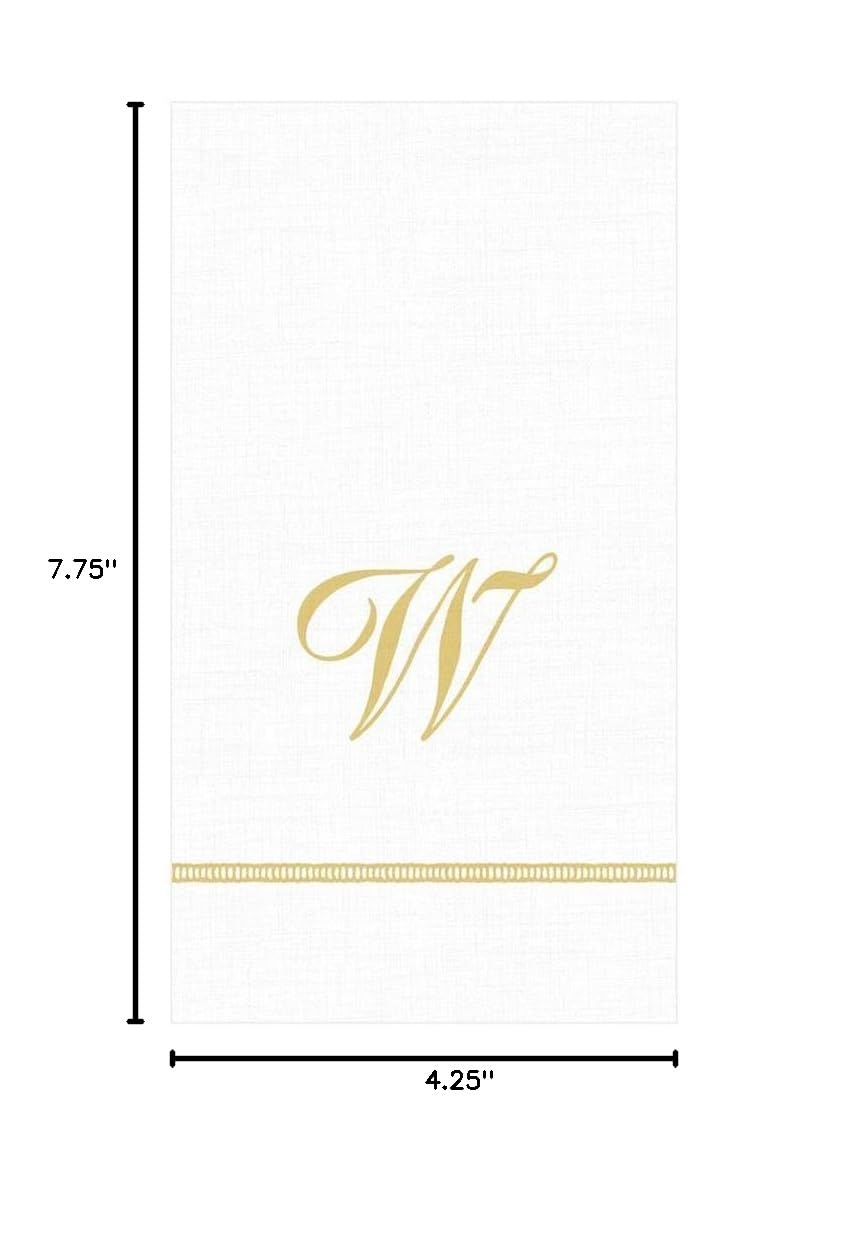 Premium Caspari Hemstitch Script Paper Guest Towels - Letter W Monogrammed Napkins, Set of 60 - Elegant Dinner Party & Wedding Reception Table Setting Essentials