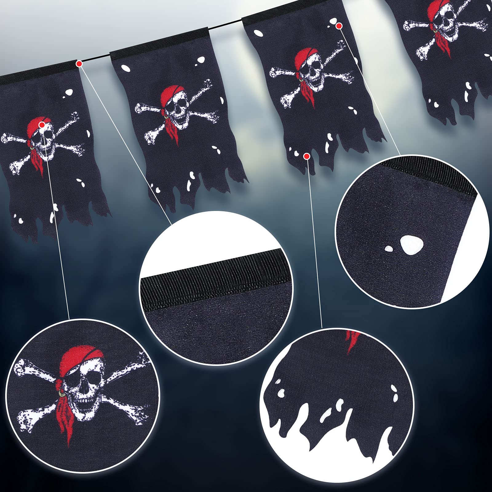 Tatuo 90 Feet Long Pirate Flag Banner - Jolly Roger Skull & Crossbones Decor for Halloween Parties, Pirate Themed Events & Nautical Room Decor - Natural Style