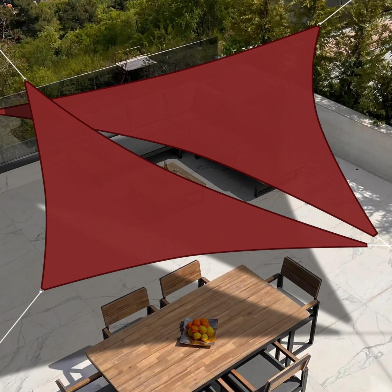 6'x15'x16' Waterproof Sun Shade Sail Canopy - Right Triangle UV Block Outdoor Shade Cloth with Knitted Curved Edge for Patio, Garden, Pergola, Carport and Pool - Perfect for Backyard Relaxation, Summer Shade and Outdoor Entertaining (Red)