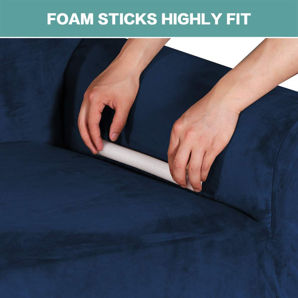 Turquoise Velvet Sofa Slipcover Set with Loveseat Cover - Stretchable Spandex Couch Covers in Navy Blue - Perfect for Living Room, Lounge & Home Decor Protection