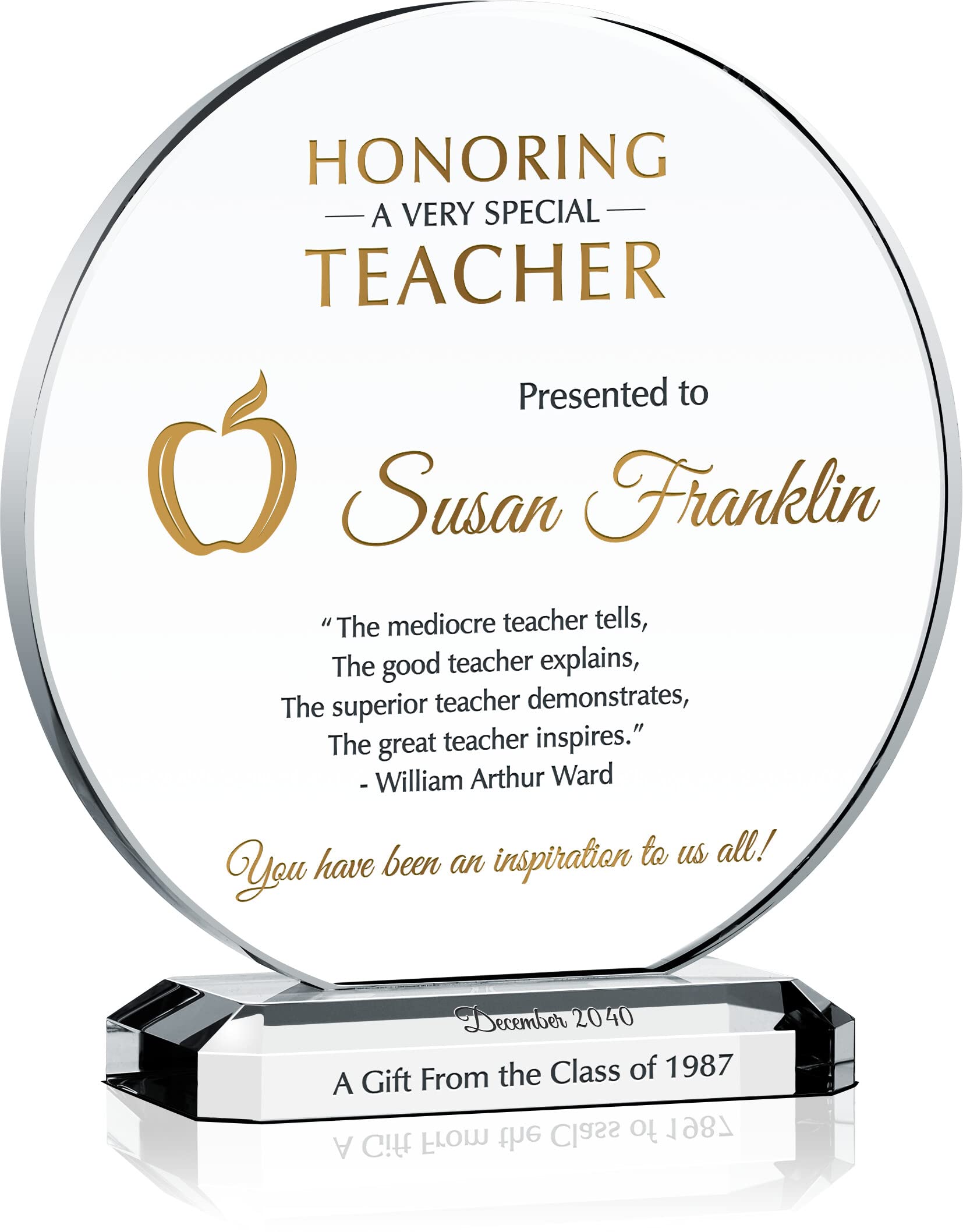 Custom Personalized Crystal Teacher Appreciation Plaque - Engraved with Teacher & Student Names - Unique End of Year/Christmas Thank You Gift for Teachers, Coaches, Professors (6.5 Inch) - Perfect for Classroom Awards, Retirement Gifts & Special Recognition Ceremonies