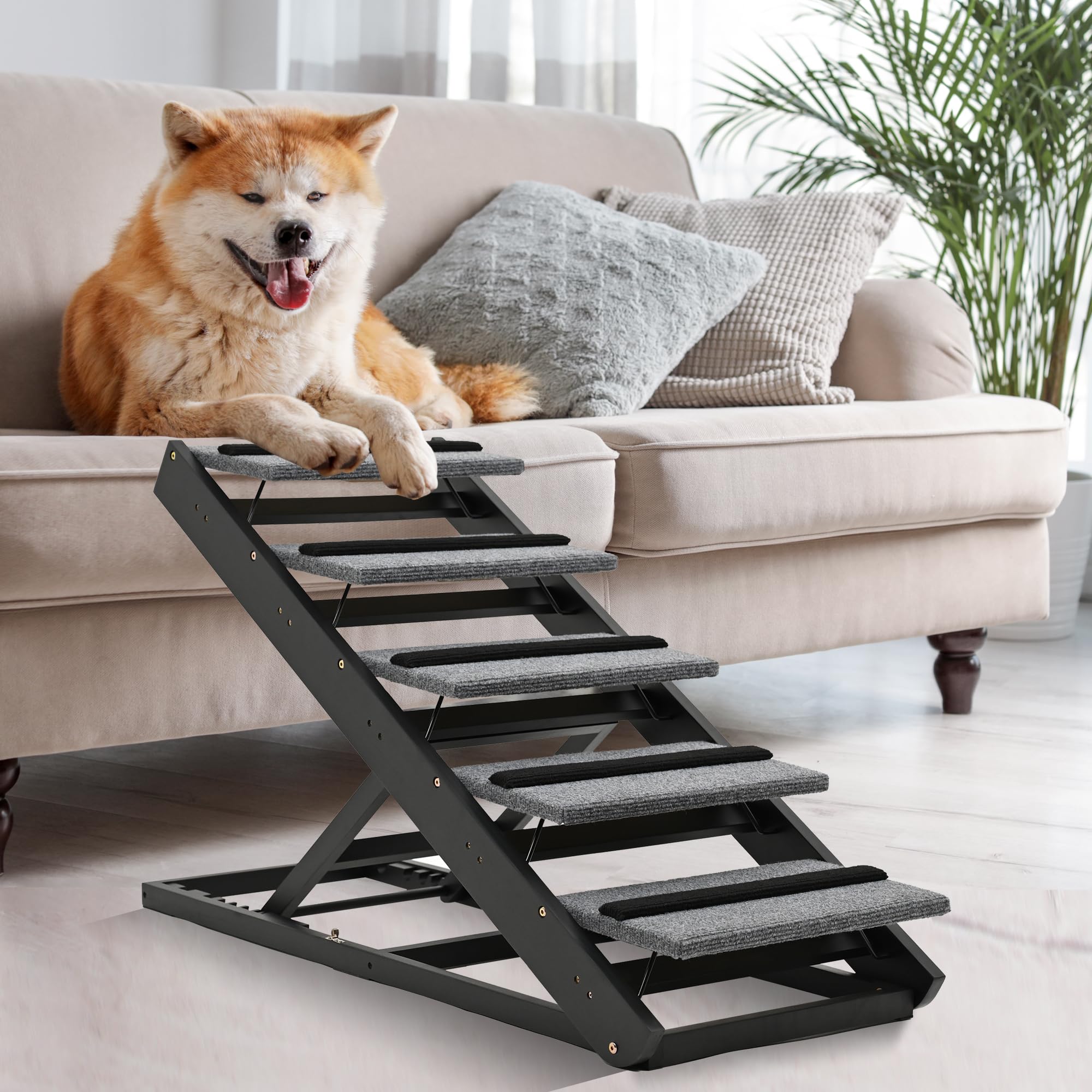 2-in-1 Dog Ramp & Stairs - Adjustable Wooden Pet Ramp for Beds, SUVs & Couches