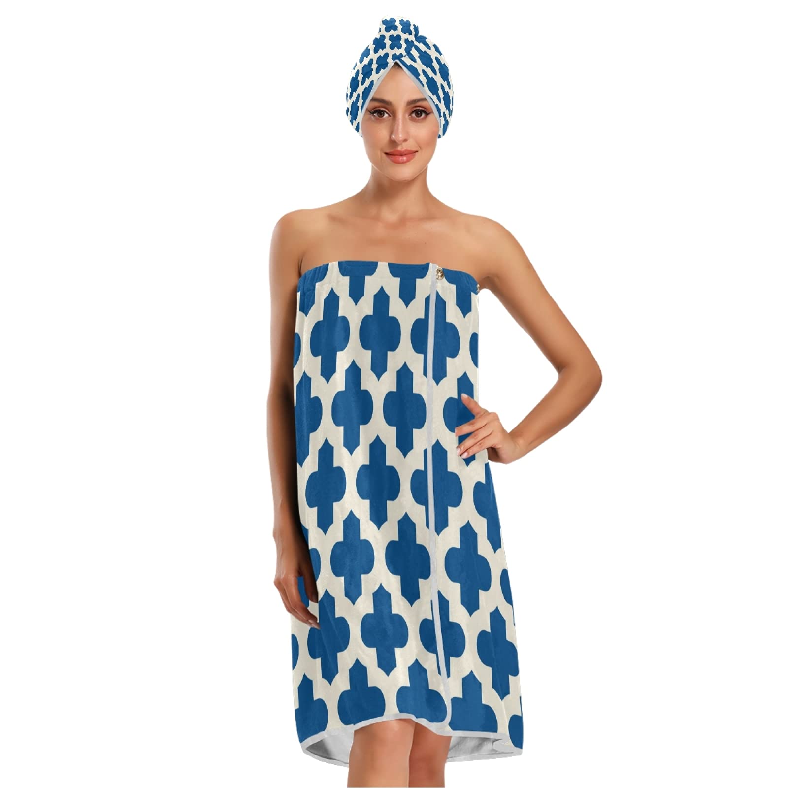 Xigua Spa Bath Towel Wrap - Mosaic Tile Pattern Adjustable Bathrobe for Shower, Sauna & Pool - Soft Quick-Dry Cover Up Robe Set of 3 - Perfect for Spa Days, Beach Coverup & Relaxing at Home