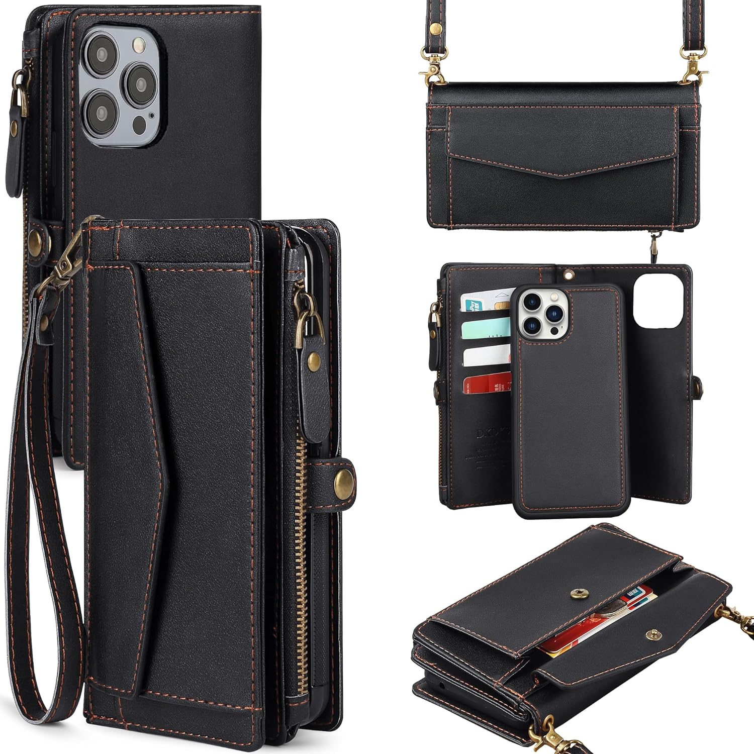 iPhone 15 Pro Wallet Case with Card Slots & Crossbody Strap - Purple Leather Phone Cover Compatible with MagSafe & Wireless Charging | Perfect for Travel, Shopping & Everyday Use