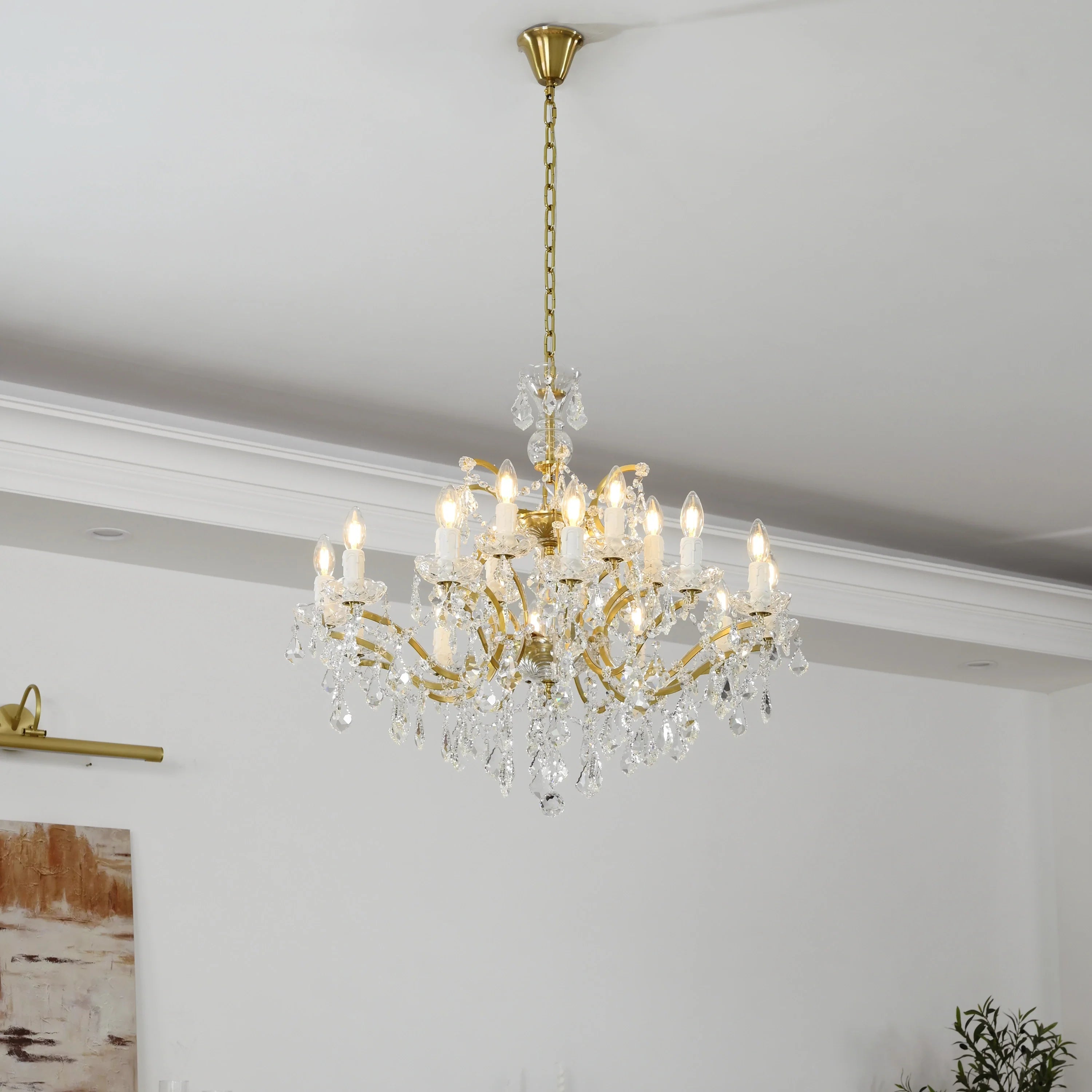 19th Century Rococo Style Iron and Crystal Round Chandelier - 33 Inch Antique Lighting Fixture for Dining Room, Foyer, or Ballroom Decor