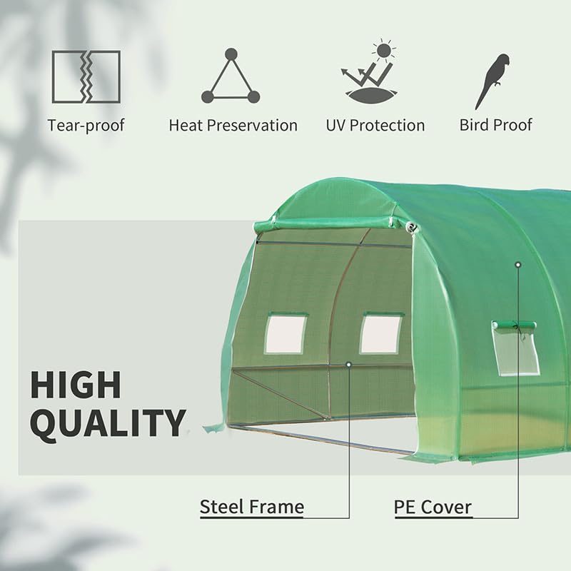 Outsunny 10x10ft Walk-in Greenhouse with PE Cover & Steel Frame - Roll-Up Zipper Door & Windows for Flowers, Vegetables, Plants | Perfect for Backyard Gardening, Plant Protection & Year-Round Growing