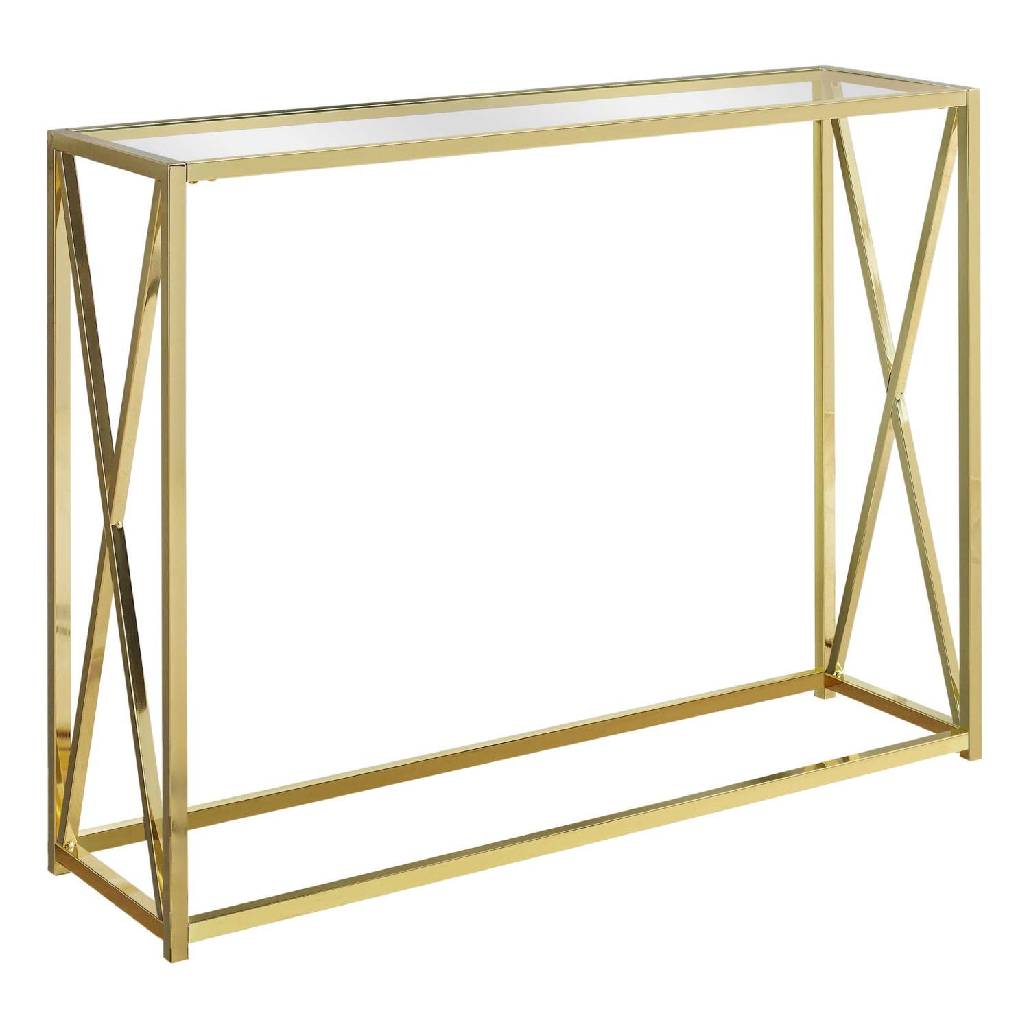 Monarch Specialties I Accent Console Table - Gold Finish Modern Entryway Sofa Table for Living Room, Hallway & Bedroom Decor