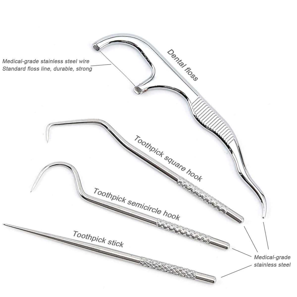 Stainless Steel Dental Floss Picks Kit - Reusable Toothpicks Pocket Set for Adults, Oral Hygiene Travel Essentials for Teeth Cleaning at Home, Office & On-The-Go (1 Set)