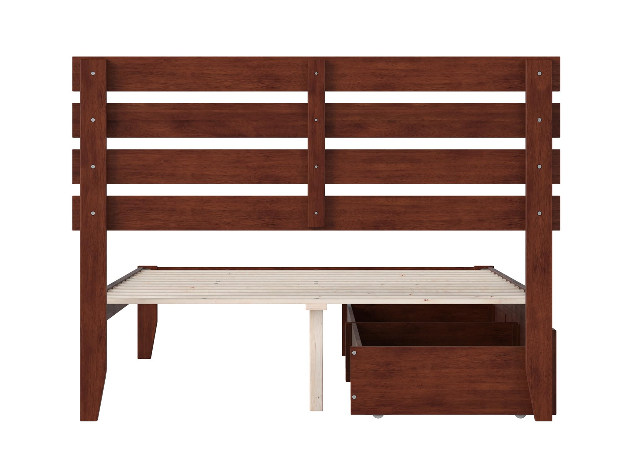AFI Oxford Full Size Platform Bed with Storage Drawers & USB Charging Station - Walnut Finish Modern Bedroom Furniture for Small Spaces & Apartment Living
