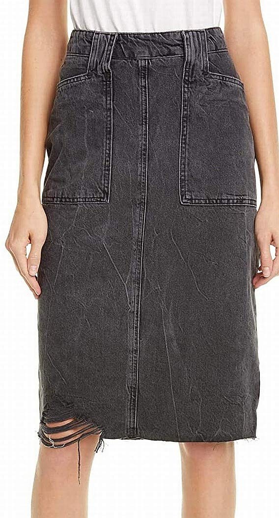 Free People Elisa Pencil Ripped Denim Skirt for Women - Black Distressed High Waist Mini Skirt | Vintage Style Denim Skirt for Casual Outfits, Date Night & Streetwear Fashion