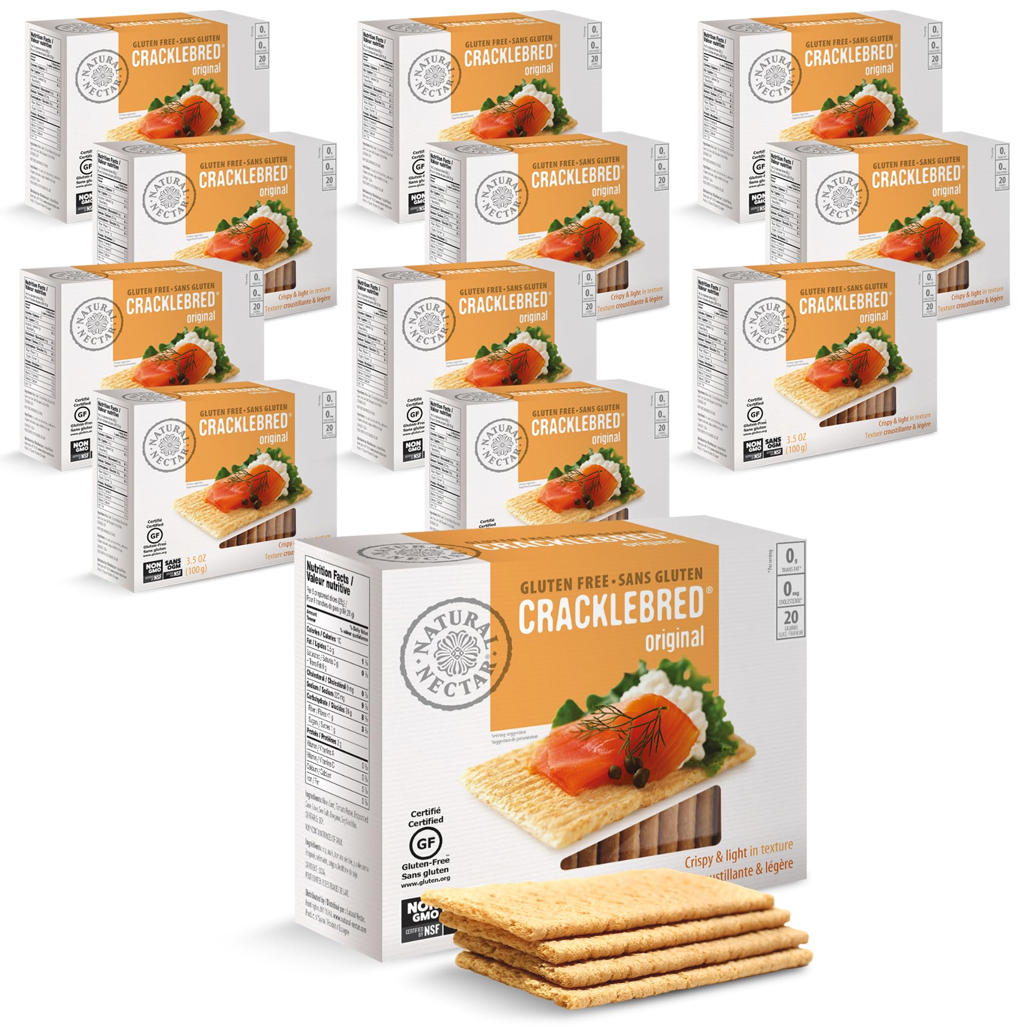 Natural Nectar Original Cracklebred, 12-Pack (4.5 oz Each) | Gluten-Free Crispbread for Healthy Snacks, Toppings & Appetizers | Certified GF | Perfect for Charcuterie Boards, Cheese Pairings & Keto Diets