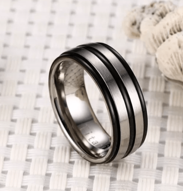 Black and Silver Groove Titanium Rings for Men - Durable Wedding Band, Anniversary Gift, or Everyday Wear - Perfect for Couples, Engagements, and Special Occasions
