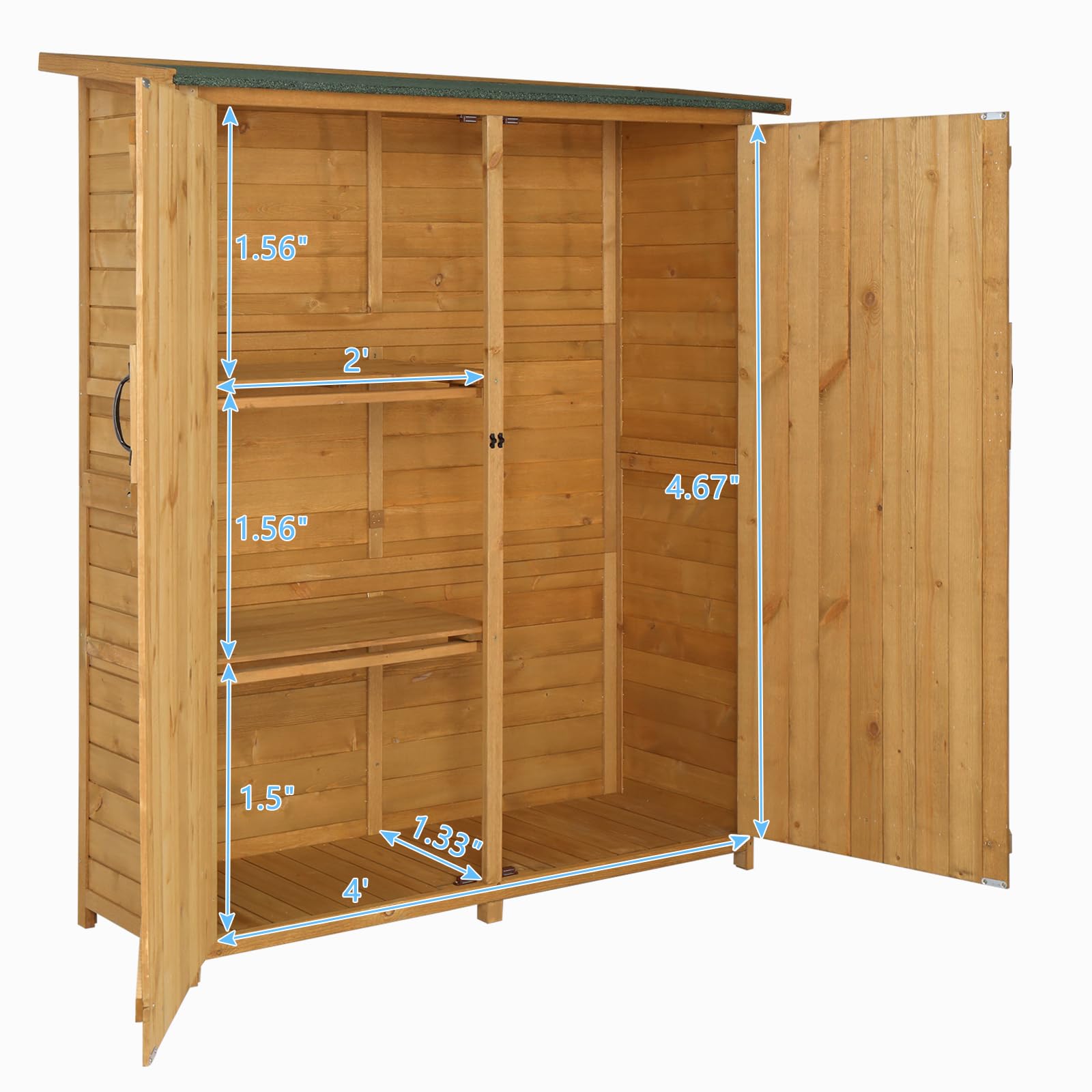 Outdoor Wooden Garden Shed Storage Cabinet - Weatherproof Vertical Tool Organizer with Double Lockable Doors for Yard, Patio & Backyard | Perfect for Storing Lawn Mowers, Gardening Tools & Outdoor Equipment
