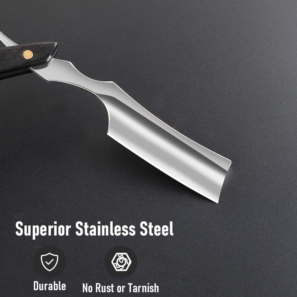 Premium Stainless Steel Straight Edge Barber Razor for Men - Professional Shaving Razor with Leather Strop - Ideal for Home Grooming & Salon Use - Perfect for Close Shaves & Beard Trimming (Model NO.187)