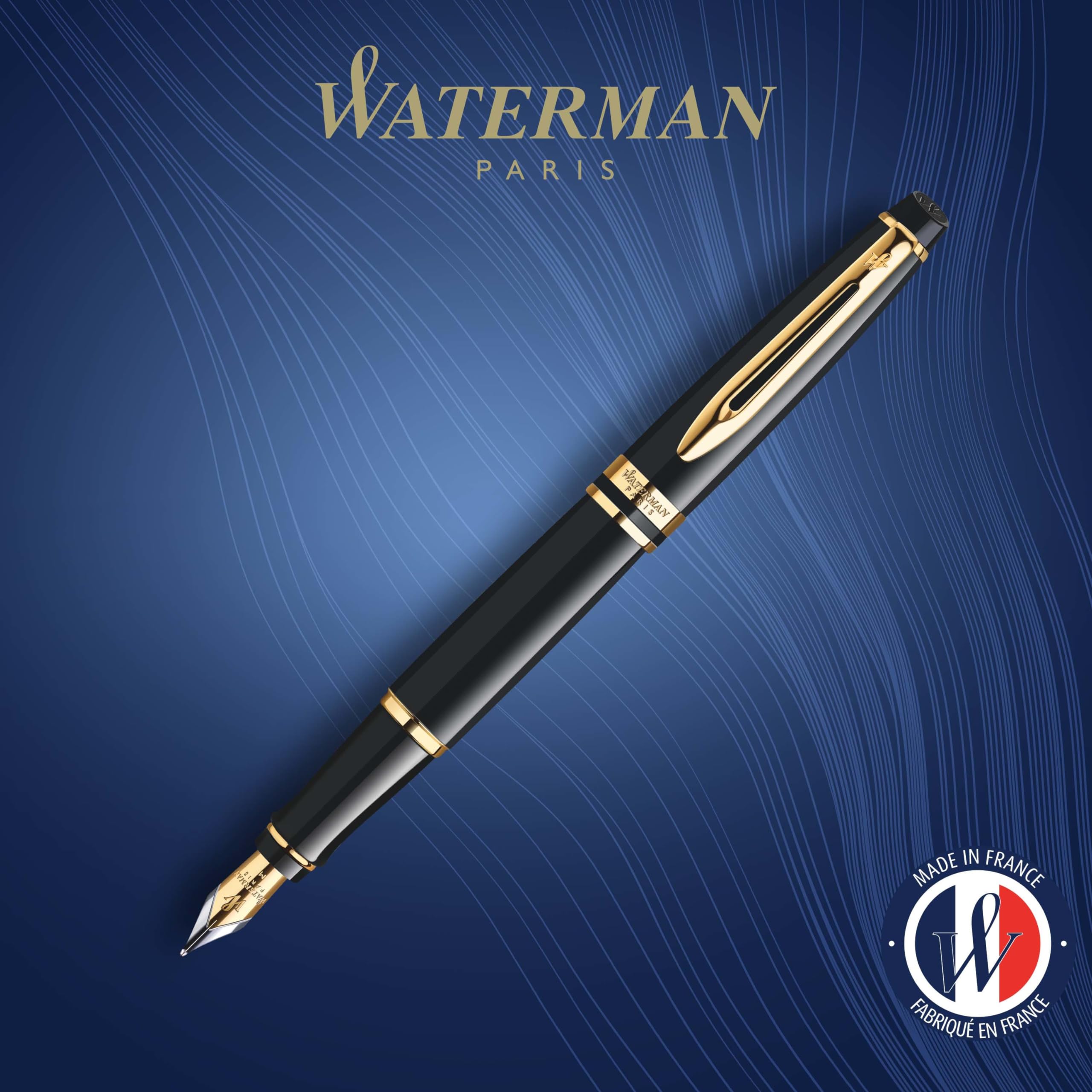 Waterman Expert Fountain Pen - Gloss Black with 23k Gold Trim, Medium Nib, Luxury Gift Box | Premium Writing Instrument for Business Professionals, Graduation Gifts & Collectors | Elegant Office Use & Special Occasions