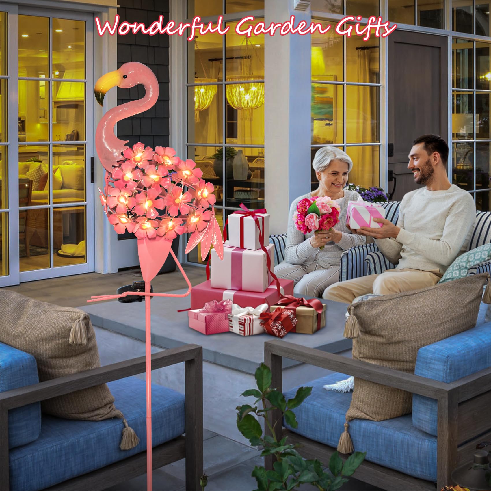 Solar Flamingo Garden Lights - Waterproof Outdoor Stake Lights with Warm White LED for Lawn, Patio, Yard Decor - Perfect Gift for Women, Mom, Grandma - Ideal for Garden Parties, Pathway Lighting & Backyard Decorations