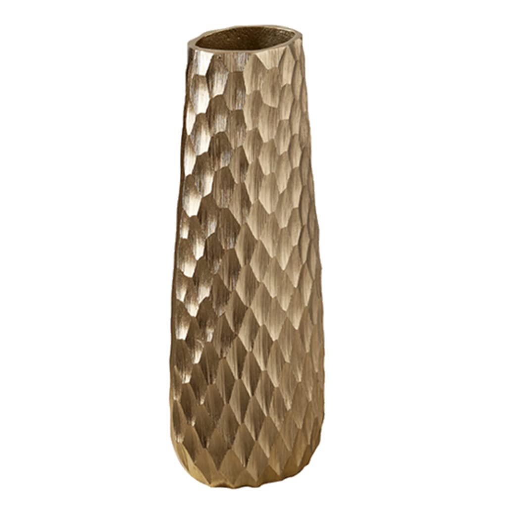 Luxury Gold Metal Hammered Geometric Vase - Short Height Countertop Decoration for Home, Office & Wedding Centerpieces