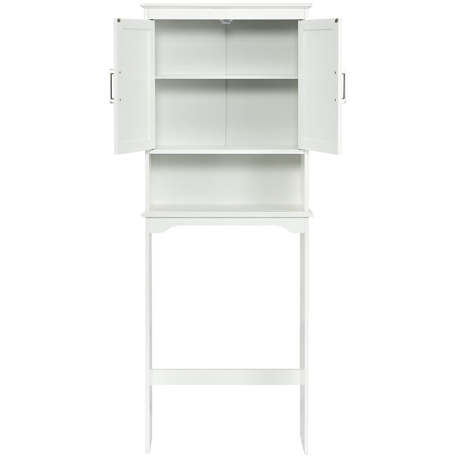 Over The Toilet Storage Cabinet - White Bathroom Organizer with Adjustable Shelves & Double Doors (25