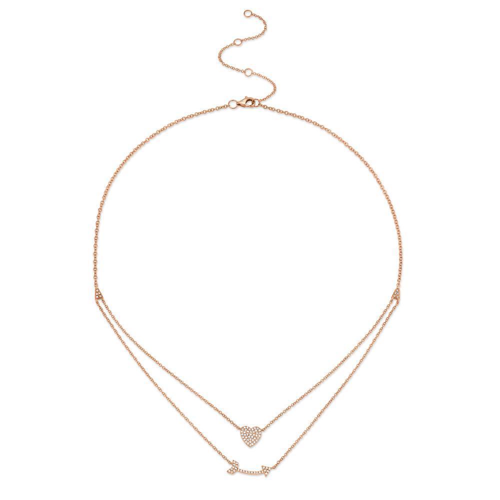 14K Gold 0.18ct Diamond Pavé Heart & Arrow Pendant Necklace - Perfect for Valentine's Day Gifts, Anniversary Presents & Romantic Occasions