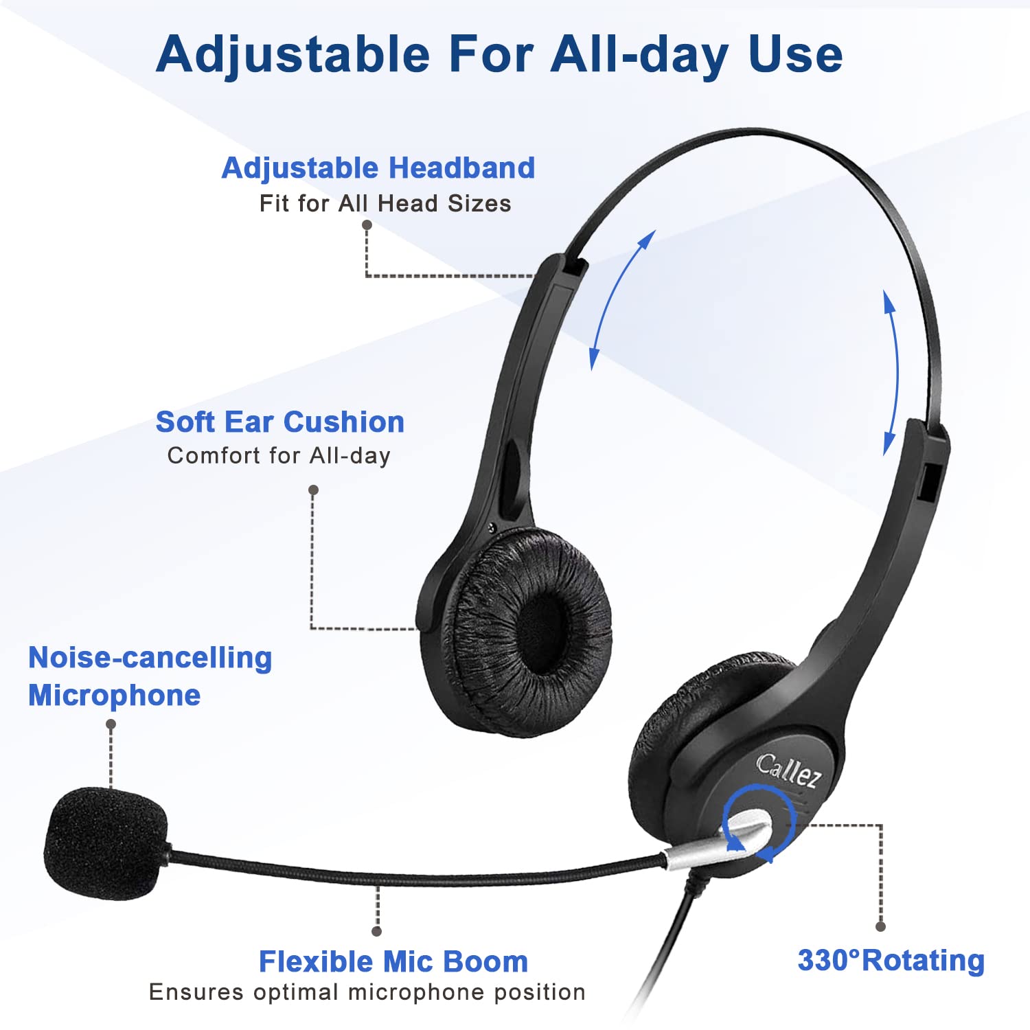 **Callez USB Wired Headset with Noise Cancelling Microphone for PC, Laptop - Office, Call Center, Zoom & Teams Meetings (Black) | Perfect for Remote Work, Online Classes & Customer Support**