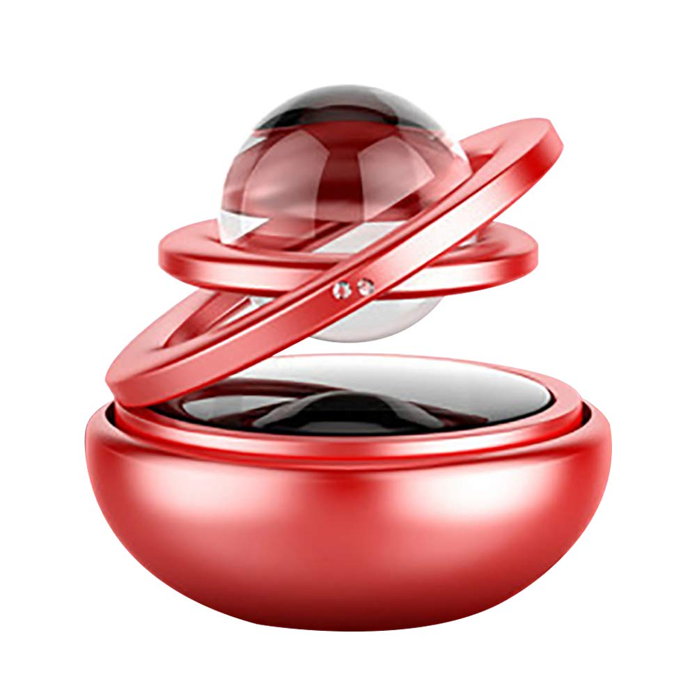 LUYANhapy9 Solar Powered Car Air Freshener - Rotating Double Ring Hanging Decor with Purifying Function, Red - Perfect for Car Interior Accessories & Gift Giving (Great for Home/Office Use Too)