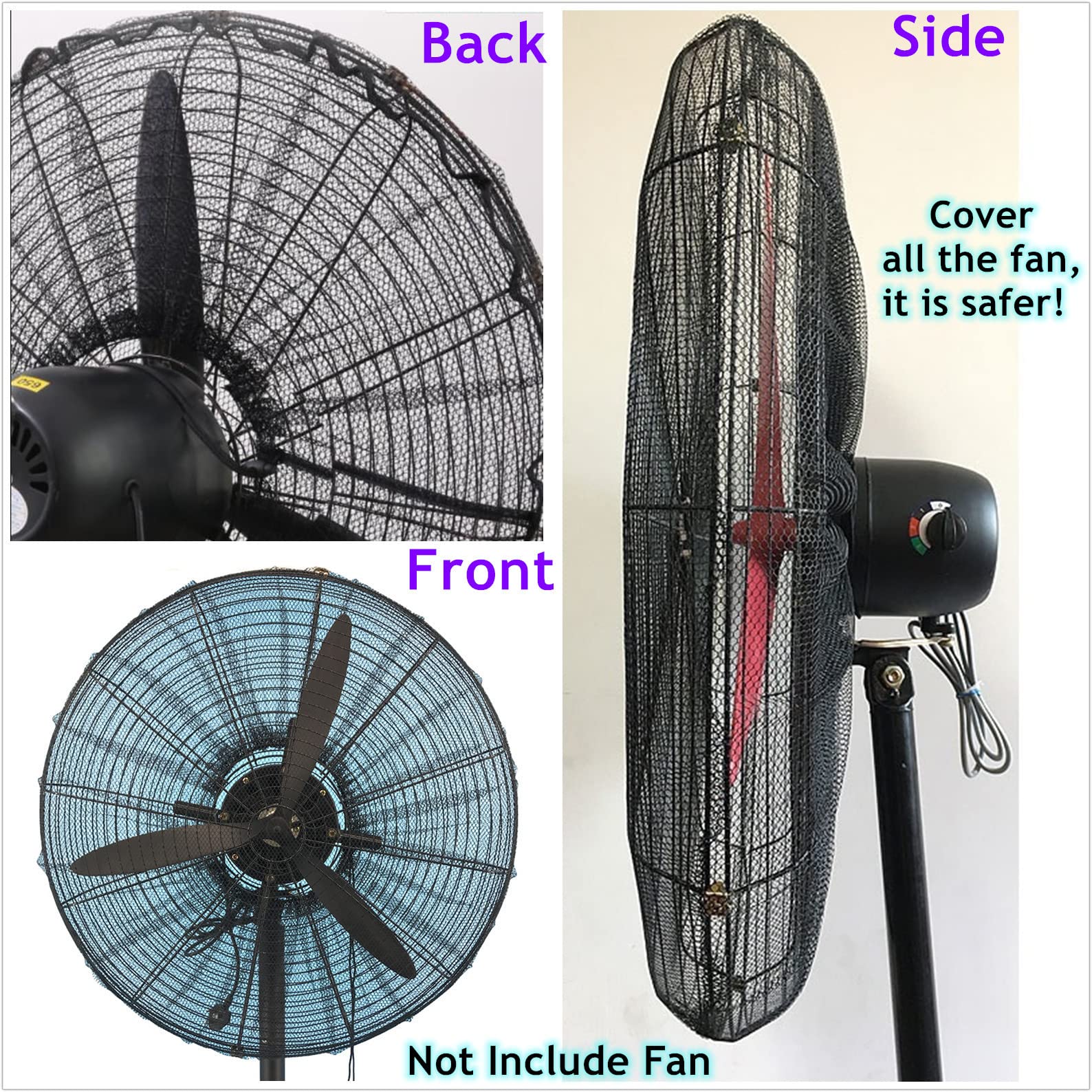 2 Pack 30 Inch Industrial Pedestal Fan Cover - Finger Safety Mesh Guard for Kids, Dust Protection for Home, Office & Shop - Washable & Reusable - Easy Installation - Perfect for Childproofing & Commercial Use