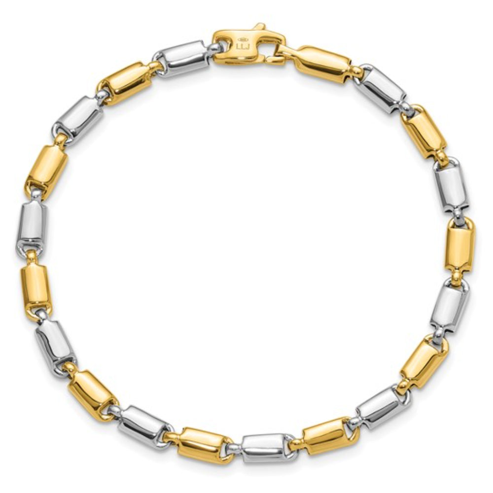 14K Two-Tone Gold Fancy Rectangular Link Bracelet for Women - Elegant Stackable Jewelry Gift for Birthday, Anniversary & Special Occasions