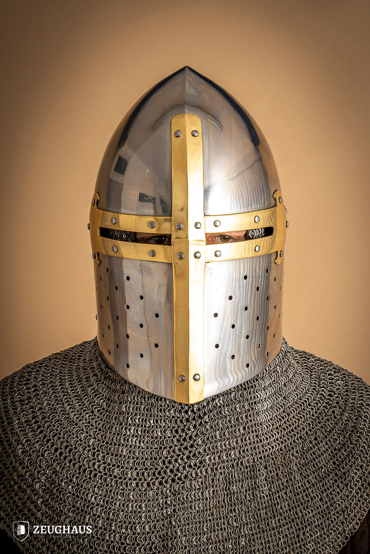 Great Helmet Sugar Loaf 2mm Polished - Premium Medieval Helmet for LARP, Cosplay & Historical Reenactment