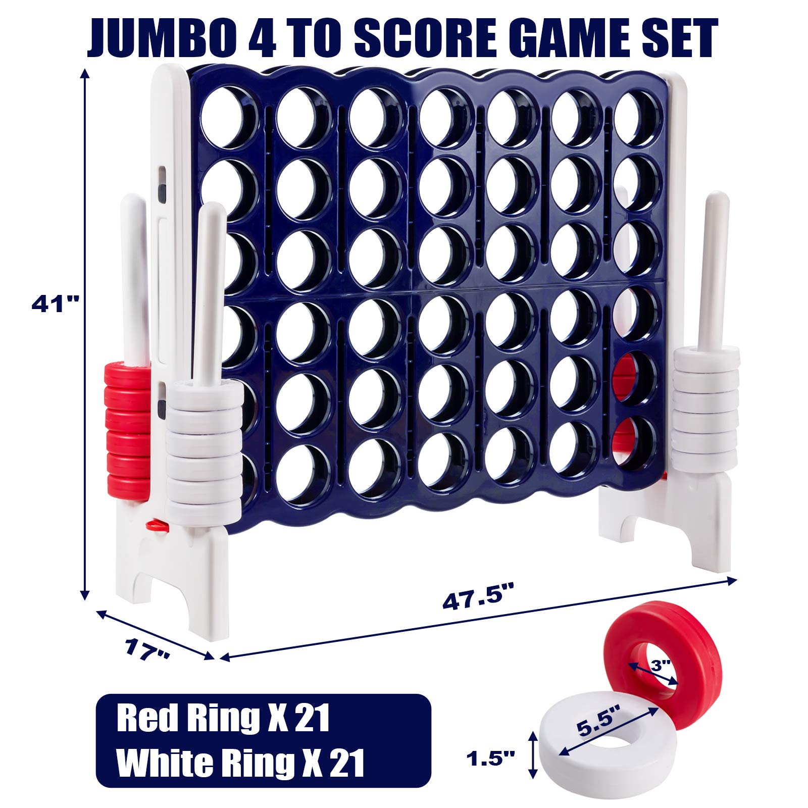 ARLIME Jumbo 4-to-Score Giant Connect 4 Game Set for Kids & Adults - Outdoor/Indoor Backyard Games with Quick-Release Lever & 42 Built-in Rings - Perfect for Family Gatherings, Picnics, and Backyard Parties