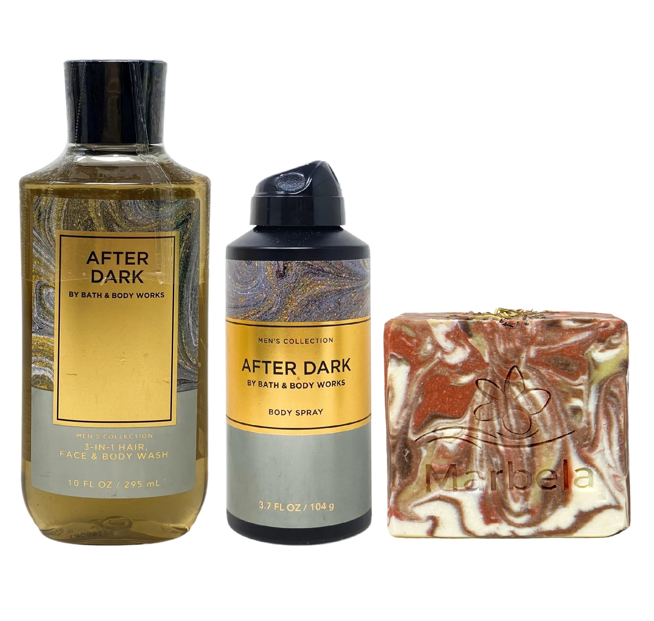 Bath & Body Works Men's After Dark 3-in-1 Hair & Body Wash + Body Spray Gift Set with Clay & Rosemary Bar Soap - Full Size - Perfect for Shower, Gym & Travel