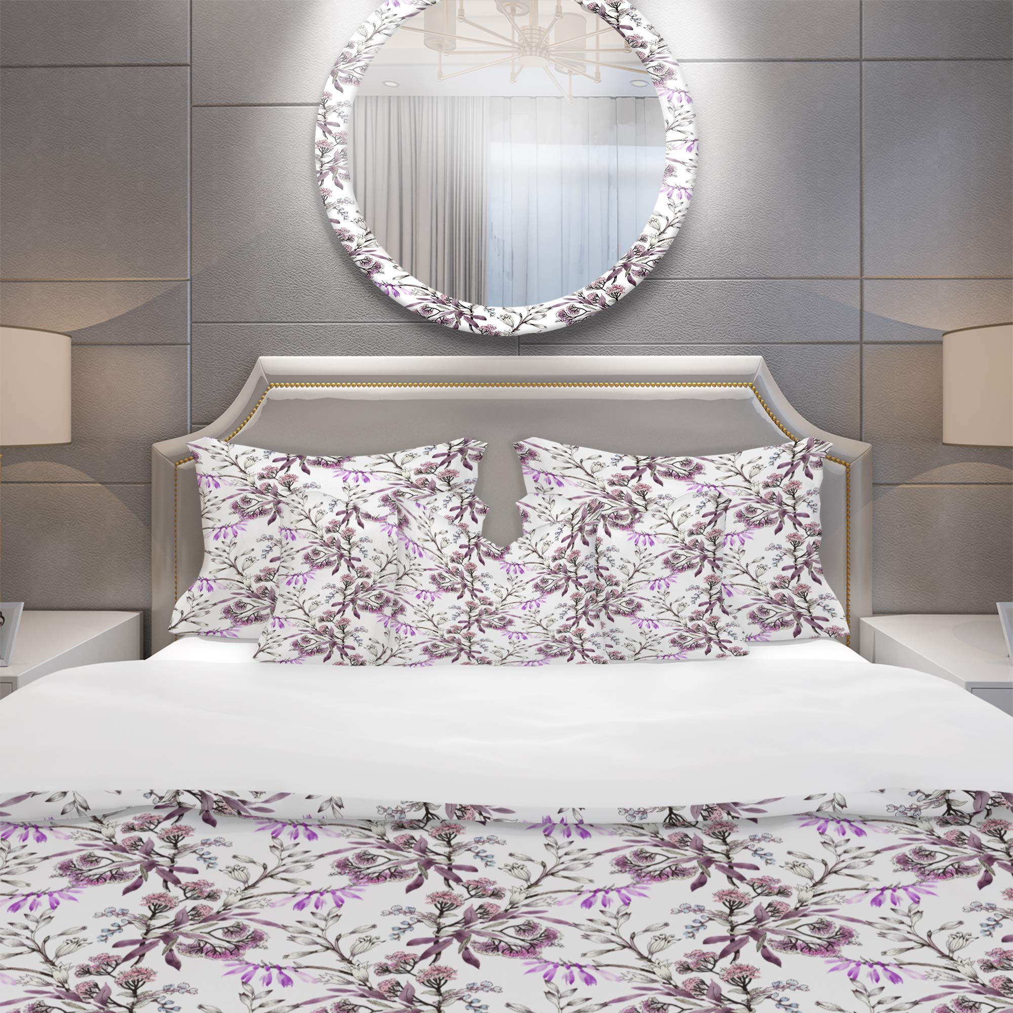 Hand Drawn Floral Duvet Cover Set King - Nautical Coastal Bedding for All Seasons