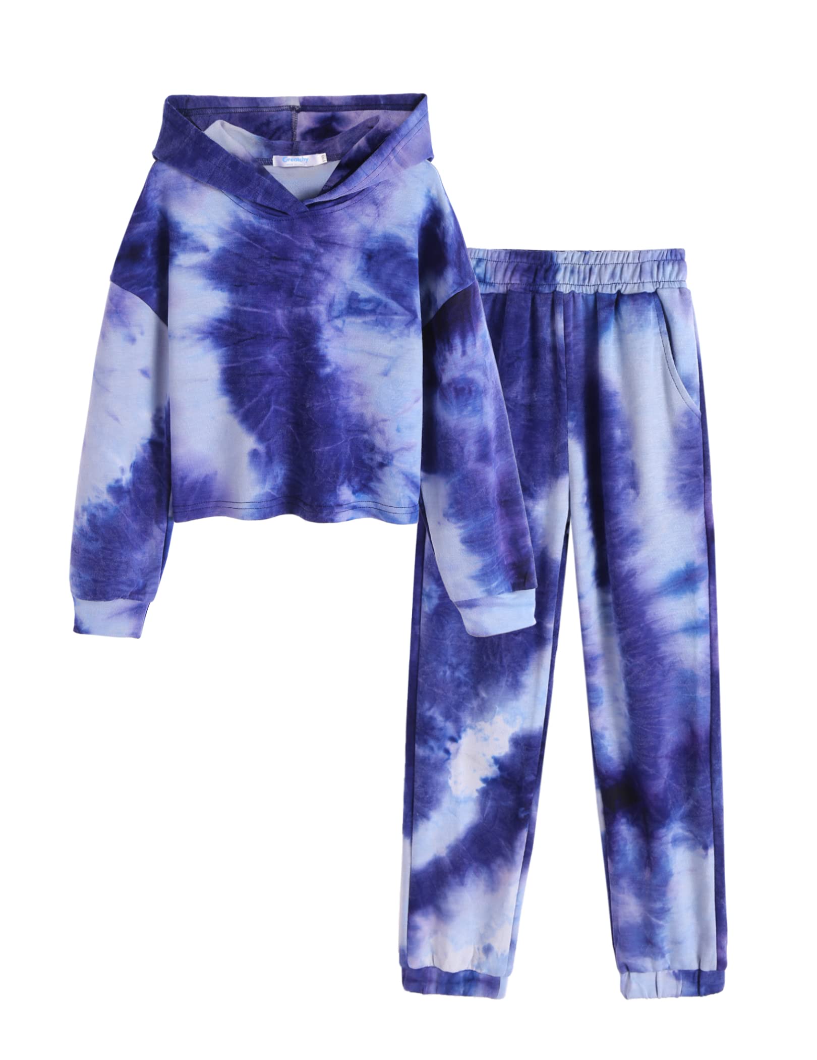 Greatchy Girls Tie Dye Sweatshirt Hoodie & Sweatpants Set - Trendy Pullover Tracksuit with Pockets for School, Playdates & Casual Outfits