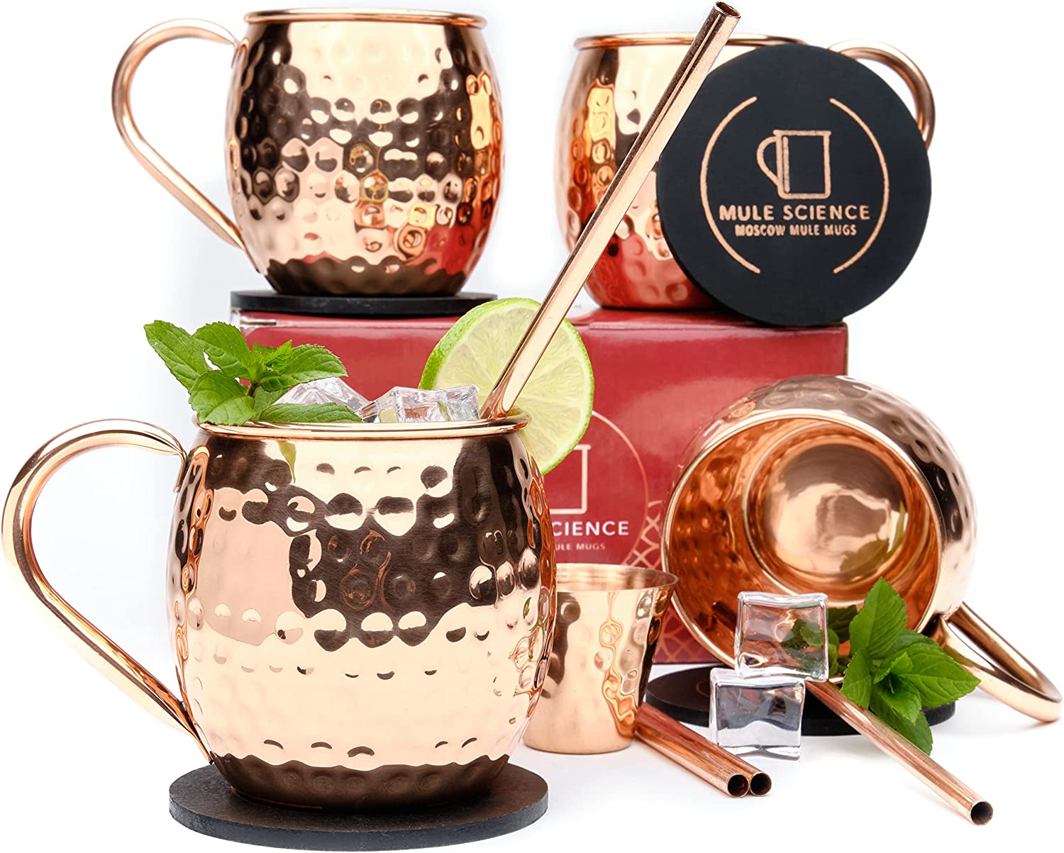 Premium Moscow Mule Mugs Set of 4 - 19oz Handcrafted Copper Cups with Accessories | Food Safe & Tarnish Resistant | Perfect for Cocktails, Parties & Home Bar Decor | Gift Ready Mixology Kit