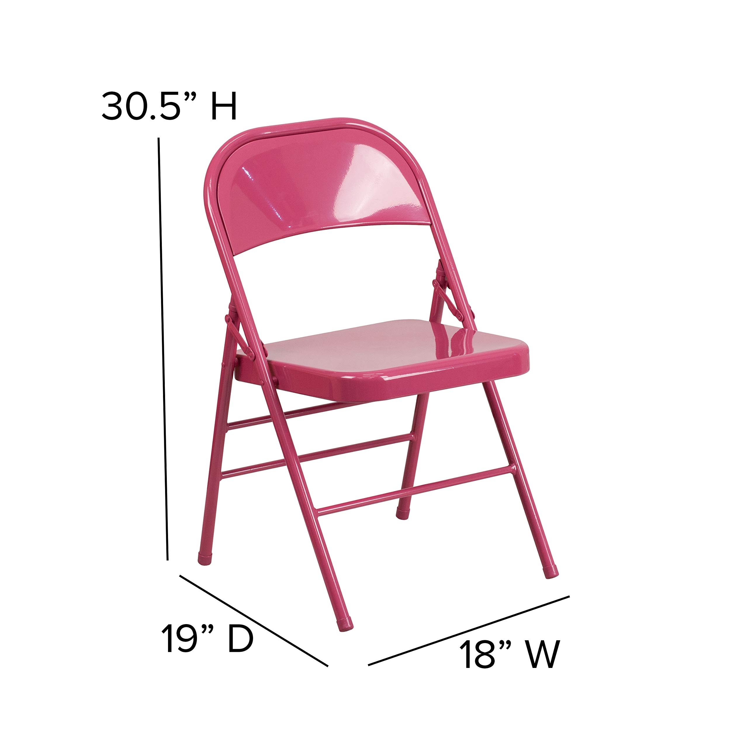 Flash Furniture 4-Pack HERCULES COLORBURST Series Fuchsia Metal Folding Chairs - Triple Braced, Double Hinged for Stability - Perfect for Events, Parties, Weddings & Outdoor Gatherings