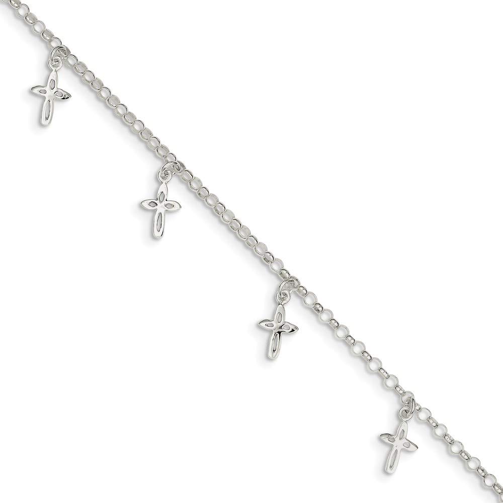 925 Sterling Silver Polished Lobster Claw Cross Anklet - 9 Inch Religious Jewelry for Women, Faith Inspired Ankle Bracelet Gift for Church, Baptism & Everyday Wear