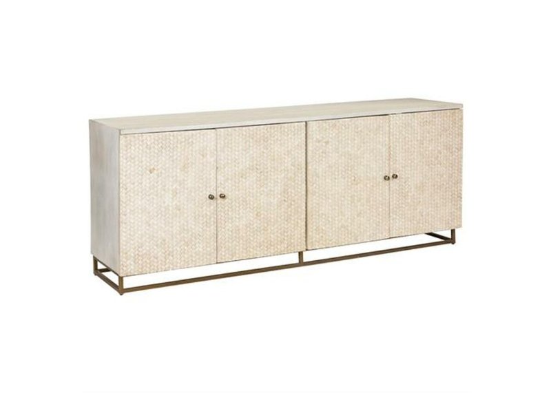 Handmade Bone Inlay Herringbone Sideboard - Wooden Buffet Cabinet with Intricate Inlay Design | Perfect for Dining Room Storage, Living Room Decor & Entryway Furniture