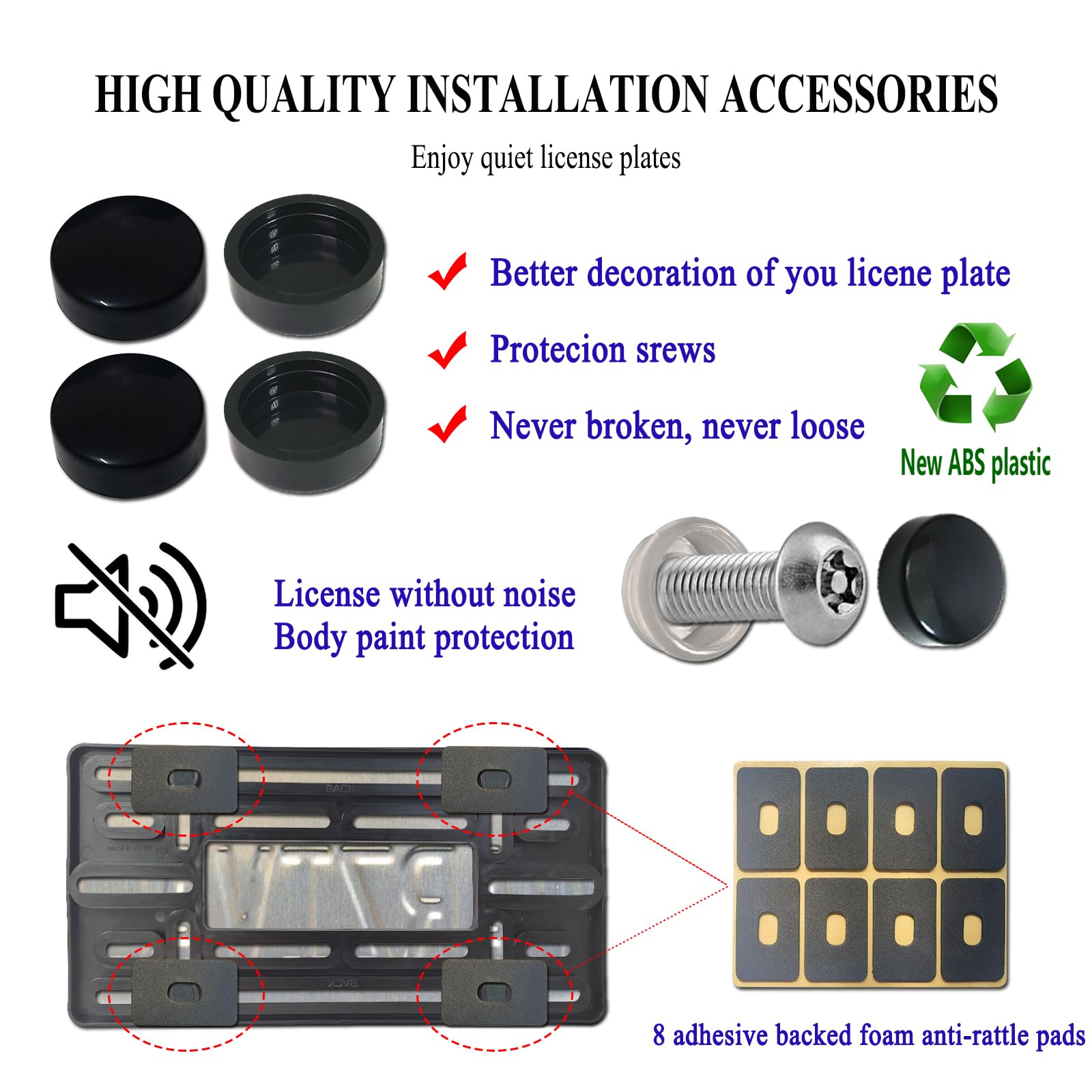 Universal Black License Plate Bracket - No Drill Front Bumper Mount with Anti-Theft Screws for US Vehicles & Trucks | Durable Plastic Car Tag Holder for Secure Display