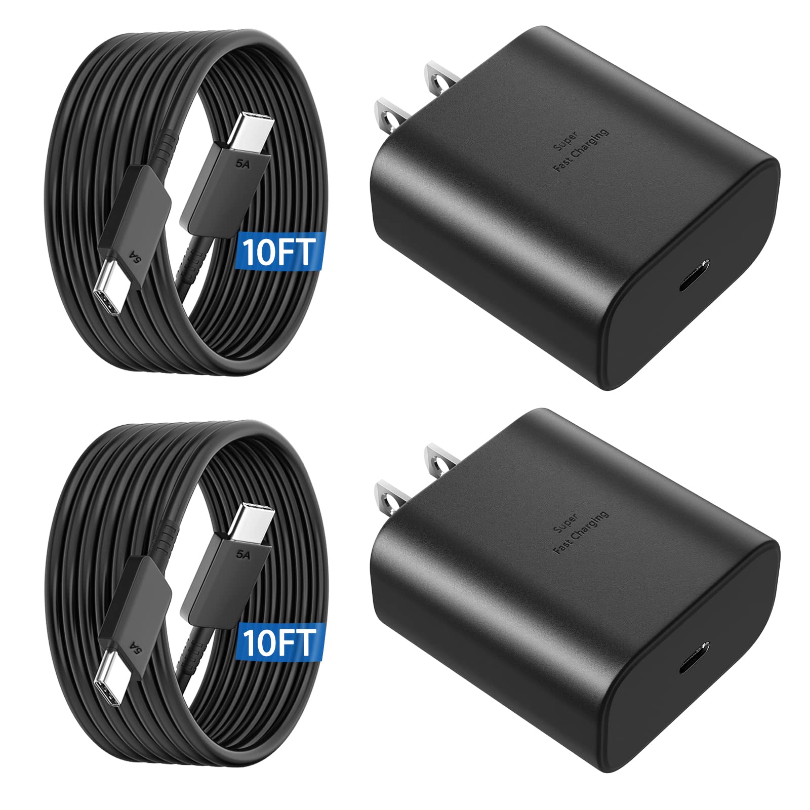 Samsung 45W Super Fast Charger with 10FT USB-C Cable - Fast Charging for Galaxy S25 Ultra/S25/S24/S23/S22 - Perfect for Home, Office & Travel Charging