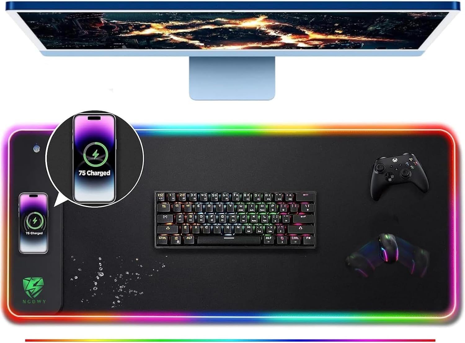 15W Wireless Charging RGB Gaming Mouse Pad - 800x300x4mm Fast Charging, Ultra-Smooth Surface, Non-Slip Base, 13 RGB Light Modes - Large Extended Gaming Mouse Mat for PC, Laptop, Office & Esports