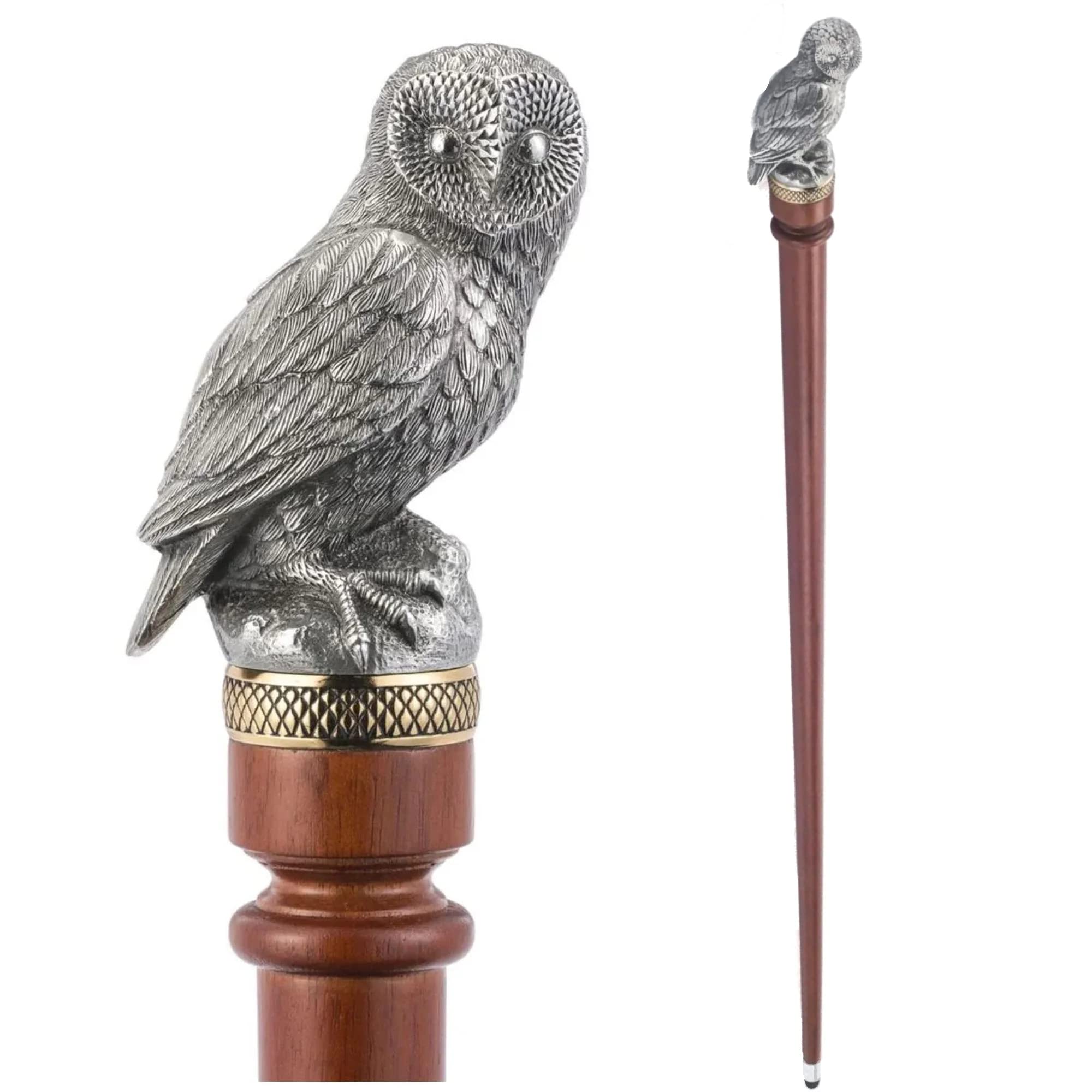 Royal Selangor Handcrafted Woodland Collection Pewter Owl Walking Cane - Elegant Gift for Collectors & Nature Lovers | Perfect for Hiking, Fashion Accessory & Home Decor
