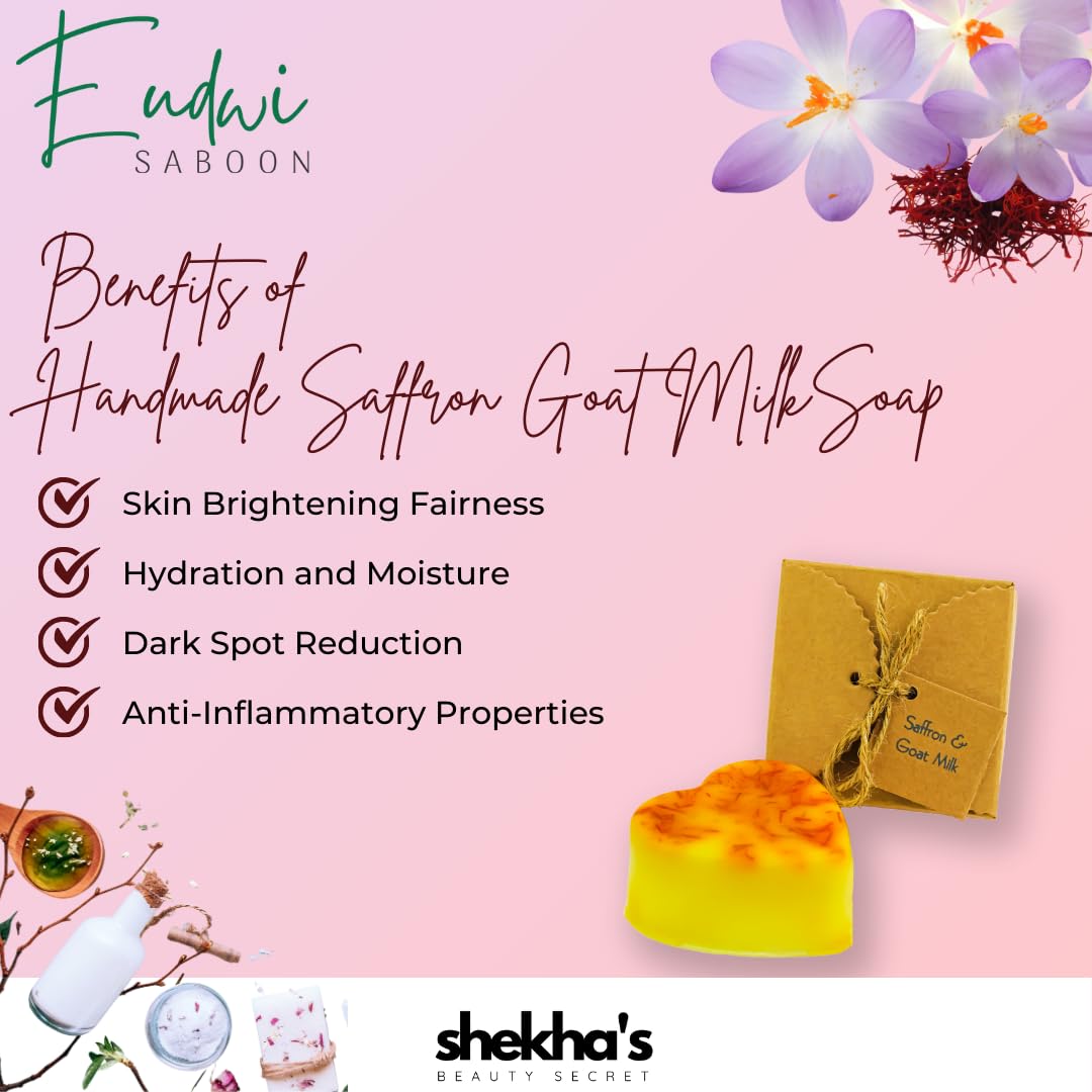 EUDWI Saffron Goat Milk Beauty Soap Bar - Natural Skin Brightening & Nourishing with Saffron Extract & Goat Milk | Gentle Cleansing for Dry, Sensitive Skin - Perfect for Daily Face & Body Care Routine