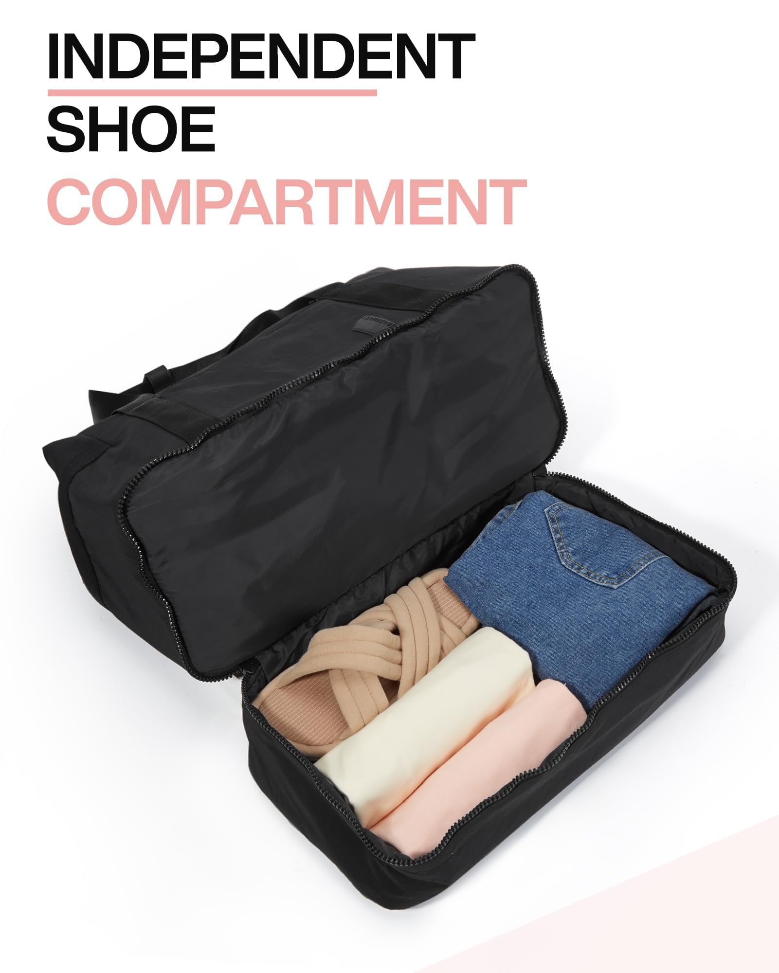 BAGSMART Women's Weekender Travel Duffel Bag with Shoe Compartment & Toiletry Bag - Airline Approved Carry-On Overnight Bag (Black, 2-Pack) for Weekend Getaways, Gym, Business Trips & Vacation Travel