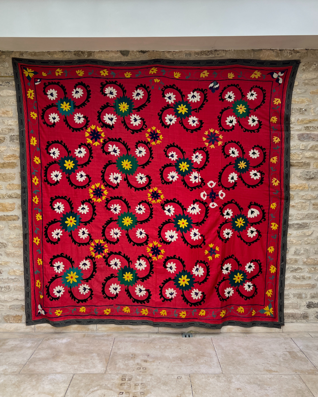 Extra Large Suzani 025 - Handmade Cotton Embroidered Boho Throw Blanket - Perfect for Bohemian Home Decor, Bedroom Accent & Cozy Living Room