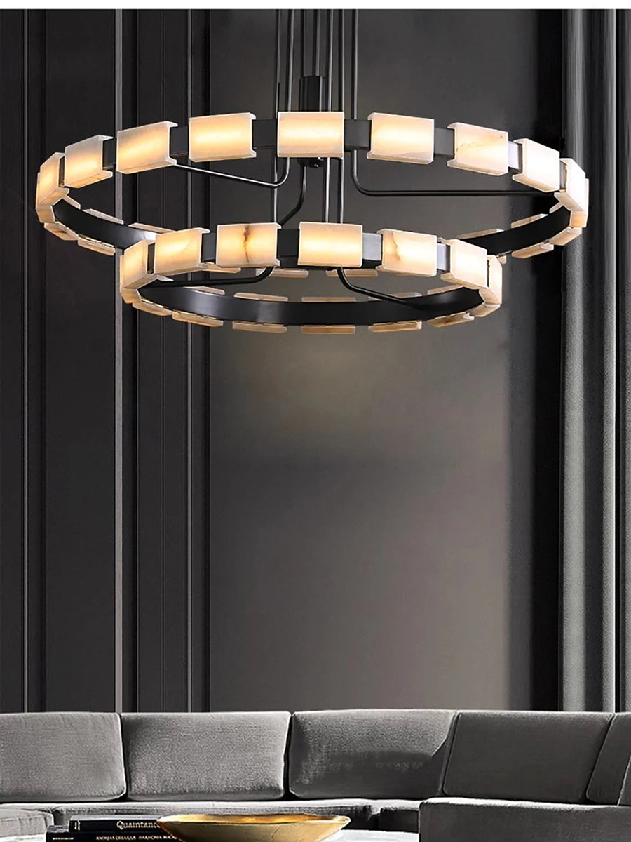 Elegant Spanish Marble LED Chandelier - Modern Crystal Ceiling Light Fixture for Dining Room, Living Room & Bedroom Decor