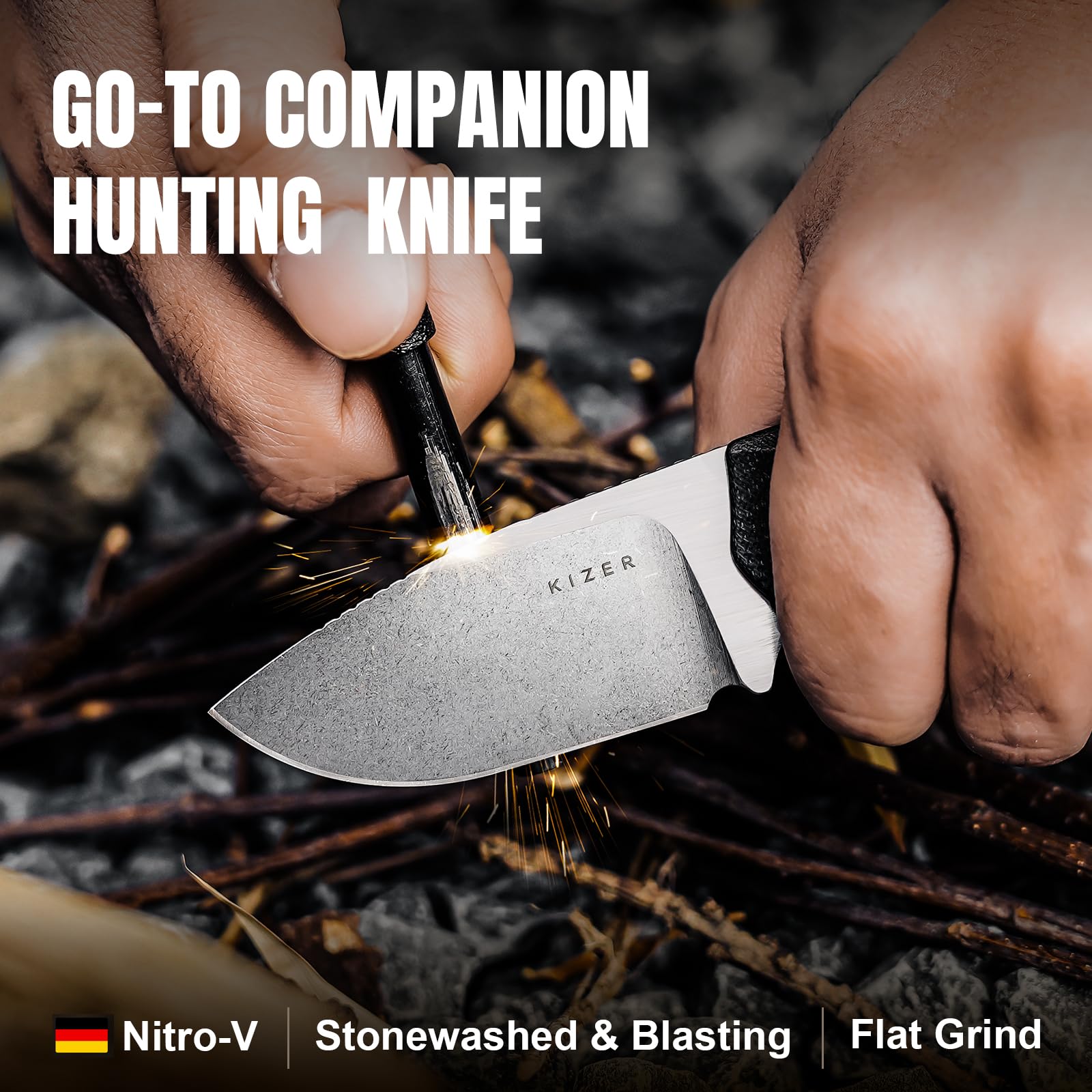 Kizer Beaver Fixed Blade Knife with Sheath - 2.75