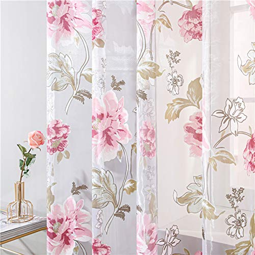Elegant Purple Floral Tulle Sheer Curtains - Peony Voile Window Drapes for Living Room, Bedroom & Kitchen | Light Filtering, Privacy Sheers, Home Decor | Perfect for French Doors, Bay Windows & Nursery