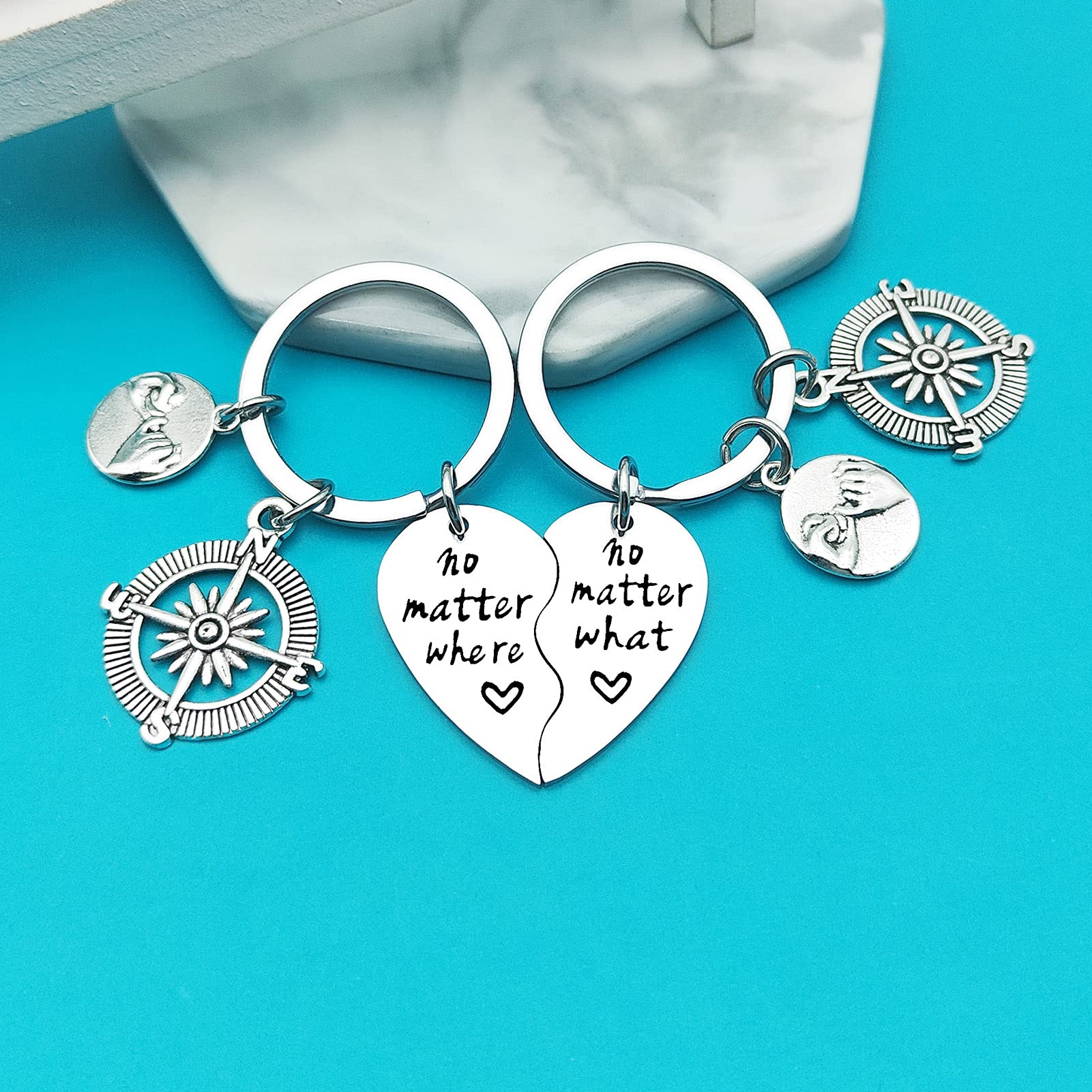 Best Friend Keychain - No Matter What No Matter Where Keychain for Women, Christmas Birthday Friendship Gifts - Perfect for Long Distance Friends, Couples & BFFs